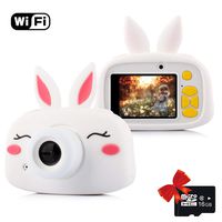 Kids Camera PANNOVO WiFi Digital Cam for Girls Rechargeable Video Recorder Cartoon Shockproof Silicone Case with 16GB SD Card 24MP HD 720P 2 Inch Screen for 3-12 Year Old Boys Toddler - White