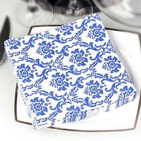 Blue Floral Cocktail Napkins For Wedding Party Birthday With 2 Layers, Paper Luncheon Napkin, 13x13 Inch, 20 Count