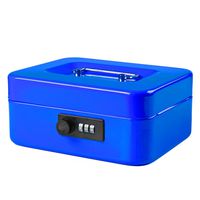 Jssmst Small Cash Box with Combination Lock - Durable Metal Cash Box with Money Tray Blue, 7.87 x 6.3 x 3.35 inches, CB0702M