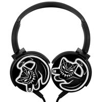 Angry Black Cat Wired Headphones 3D Printing Foldable Over Ear Headphones Headsets for Boys Girls