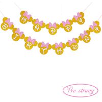 Pink And Gold Glitter Minnie Happy Birthday Banner Girls Birthday Themed Party Decoration No DIY Required
