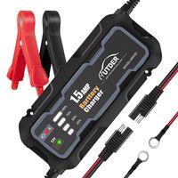 AUTDER 12V 1.5 A Smart Battery Charger with Alligator Clip and Ring Connector Portable Automatic Battery Charger Maintainer