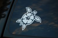 Five STAR SUPPLY Hawaiian Sea Turtle Sticker Vinyl Decal Choose Color & Size!! Hibiscus Flower Ocean Hawaii Aloha Hang Loose Roots Tumbler Car Window Laptop (V297) (4" X 4", Blue)