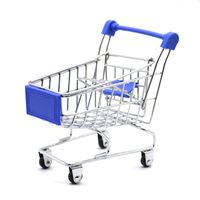 Kids Mini Shopping Cart Roll Wheel Moving Doll Toys Holder Cool Desk Holder Tiny Cute Supermarket Cart Trolly Sturdy Metal Novelty Adorable Gifts For Children (dark blue, XS(4.5×3.4×4.7 inch))