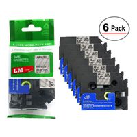 LM Tapes - 6/Pack Premium 1/2" White Print on Clear Label Compatible with P-Touch TZe-135 Tape TZ-135 and Comes with a Great Tape Color/Size Guide for Easy reordering.