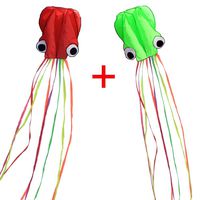 Hengda kite-Pack 2 Colors(Red&Green) Beautiful Large Easy Flyer Kite for Kids-Software Octopus-It's Big! 31 Inches Wide with Long Tail 157 Inches Long-Perfect for Beach or Park
