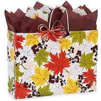NW Falling Leaves Paper Shopping Bags - Vogue Size - 16 x 6 x 12 1/2in. - 100 Pack