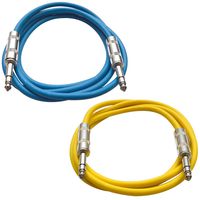 SEISMIC AUDIO - SATRX-3-2 Pack of 3' 1/4" TRS Male to 1/4" TRS Male Patch Cables - Balanced - 3 Foot Patch Cord - Blue and Yellow