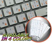 SPANISH APPLE KEYBOARD DECALS WITH BLUE, RED, ORANGE OR WHITE LETTERING ON TRANSPARENT BACKGROUND FOR DESKTOP, LAPTOP AND NOTEBOOK (Orange)