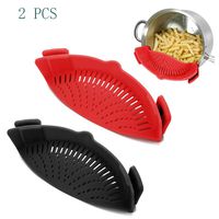 2 Pack Heat Resistant Silicone Pot Strainer, Clip on Pots Pans, Pan Strainer for All Pots and Bowls - Red/Black