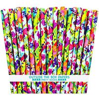 Outside the Box Papers Watercolor Floral Paper Straws 7.75 Inches 75 Pack Pink, Purple, Blue, Yellow, Green