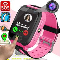 Whatyiu Kids GPS Smartwatch, Waterproof 1.44 inch Touch Anti-Lost Smart Watch for Children Girls Boys with SIM Card Calls SOS Smartwatch Bracelet Compatible with Android-Pink
