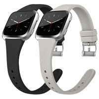 Tobfit Silicone Slim Bands Compatible for Fitbit Versa/Lite/SE, Narrow & Thin Sport Wristbands with Metal Buckle for Women/Men, Black/Gray, Large
