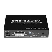 DVI Switcher 2x1 with IR Remote 2 inputs 1 Output DVI-D Switch Box 4K 1080P Full HD UHD 3D EDID DVI-I Monitor Switch Box for Computers/PCs/Macs/Monitor