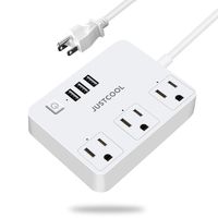Power Strip with 3 USB Ports 3 AC Outlets, 5 ft Long Cord Multi Flat Plug Extender, Desktop Charging Station for Office & Home - White