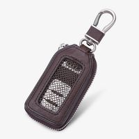 Car Keychain Cover Premium Leather Key Chain Coin Holder Keyring Hook Wallet Zipper Case Remote Smart Key Fob Alarm Security (Brown)