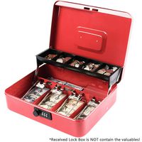 Kyodoled Money Box with Combination Lock, Metal Cash Box with Money Tray, Cash Register,5 Compartments Cantilever Tray & 4 Spring-Loaded Clips for Bills,11.81"x 9.45"x 3.54" Red
