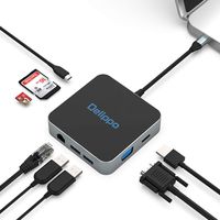 USB C Hub Docking Solution,Delippo 8 in 1 with Wireless Charger dongles Gigabit Ethernet Port, PD Type C Charging,4K HDMI,1080 VGA, SD TF Card Reader, 2 USB A Ports
