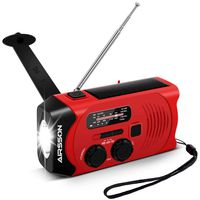 AIRSSON SOS 2000mAh Emergency Solar Hand Crank Portable Radio,NOAA Weather Radio for Household and Emergency with AM/FM,LED Flashlight,Reading Lamp,USB Charger,Battery Indicator (Red)