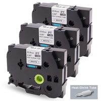 Absonic Heat Shrink Tube Hse251 HSe 251 24mm Label Tape Cassette Compatible for Brother P-Touch PT-D600 E500 E500VP E550W PT-P700 PT-P750WVP LabelMaker, Black on White, 1'' x 4.92', 3Pack