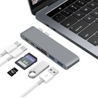 USB C Hub Multiport Adapter - C Dock USBC Hub 6-in-1 Compatible with MacBook Pro 2018/2017/2016, Thunderbolt 3 USB-C Port, USB C Port, 2 x USB 3.0 Ports, SD/Micro SD/TF Card Reader