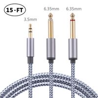 15FT 3.5mm 1/8" TRS to Double 6.35mm 1/4" TS Mono Y-Cable Splitter Cable,Stereo Audio Cord Gold Plated Compatible with iPhone iPod Laptop Multimedia Speakers and Home Stereo Systems