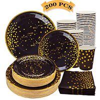 Black Gold Party Supplies Paper Plates - Disposable Paper Dinnerware Set 50 Dinner Plates 50 Dessert Plates 50 Cups 50 Napkins for Baby Shower Wedding Birthday Christmas Decorations-200PCS(black)