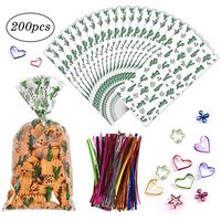 200 Pack Cellophane Treat Bags with Twist Ties Exquisite Cactus Print Clear Bags Flat Cello Bag Good for Candies,Bakery, Cookies, Dessert,Pet Treat,Snack Wrapping,Gift Bag Party Favor (5''x10'')