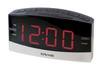 Craig Electronics Digital Clock Radio Alarm Clock, Black/Silver (CR41805)