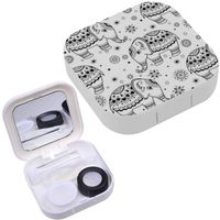 Portable Contact Lens Case Box Travel Kit Mirror + Bottle + Tweezers Container Holder [ Tribal Elephant ]