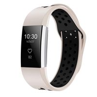 iGK Silicone Replacement Bands Compatible for Fitbit Charge 2, Adjustable Breathable Sport Strap Smartwatch Fitness Wristband with Air Holes Beige Black Large