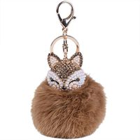 Gallity New Fur Ball with Artificial Inlay Pearl Rhinestone Fox Head Key Chain (Brown)