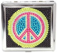Metal Peace Sign Rhinestone Cigarette Case, Fit King Size, 3102PARTYPS