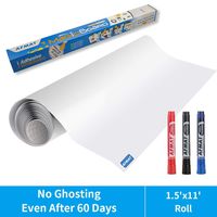 White Board Sticker, Whiteboard Paper, Upgrade PET-No Ghost, 1.5x11ft, Super Sticky, Stain-Proof Dry Erase Film Self Adhesive Wall Paper Roll for Classroom/Office/Kids Painting, 3 Dry Erase Markers
