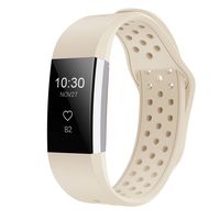 iGK Silicone Replacement Bands Compatible for Fitbit Charge 2, Adjustable Breathable Sport Strap Smartwatch Fitness Wristband with Air Holes with Clsap Beige Small