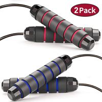 Jump Rope Tangle-Free with Ball Bearings Rapid Speed Skipping Rope Cable, Adjustable Jumping Ropes with 6" Memory Foam Handles for Men, Women and Kids - 2 Pack