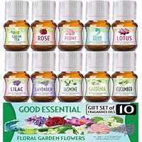 Floral Ocean Gardens Good Essential Fragrance Oil Set (PACK OF 10) 5ml Set Includes Lavender, Rose, Jasmine, Lilac, Lotus, Peony, Gardenia, Green Tea, Cucumber, and Ocean Breeze Scented Oils