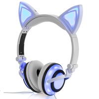 Headphone Cat Ear Headset,Chargeable LED Light Foldable Adjustable Earphones for Kids Teens Adults, Compatible for Ipad,Tablet,Computer,Mobile Phone MP3 LX-R107 (White)