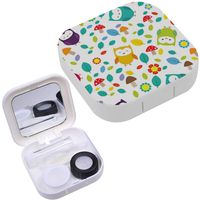 Portable Contact Lens Case Box Travel Kit Mirror + Bottle + Tweezers Container Holder [ Bright Owls Leafs ]