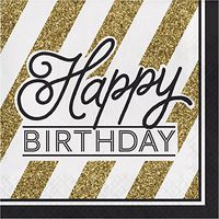 Black and Gold Birthday Napkins, 48 ct