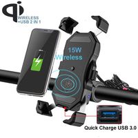 iMESTOU Waterproof Motorcycle Wireless 15W Qi/USB Quick Charger 3.0 Phone Holder 2 in 1 Mount on 22-32mm Handlebar or Rear-view Mirror Pole Fast Charging for 3.5-6.5 inch Cellphones