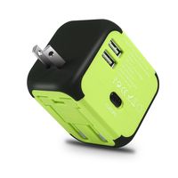 Maxracy International Travel Power Adapter with 2.4A Dual USB Charger and Built-in Spare Fuse Universal AC Wall Outlet Plugs All-in-One for UK, US, AU, Europe & Asia (Green) ...