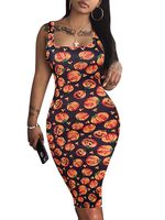 LAGSHIAN Women's Sexy Bodycon Tank Dress Sleeveless Basic Midi Club Dresses Pumpkin