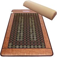 GemsMat - Henri- Far Infrared 12 Amethyst, 84 Jade, 126 Tourmaline Bead Heat Stone Twin Size Mat (75"L x 40"W) - Beige Bolster Leg Knee Pillow Combo -FDA Registered Manufacturer - FIR Heating Pad