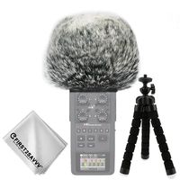 First2savvv Outdoor Portable Digital Recorders Furry Microphone Mic Windscreen Wind Muff for Zoom H6 + mini tripod + Suede cleaning cloth TM-DM-H6-D01TZ3