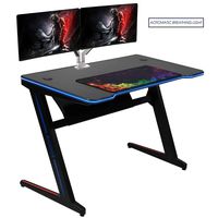 Kinsal Z-Shaped Gaming Desk Computer Desk Table Fighting RGB LED Breathing Light with Free Mousepad, Racing Table E-Sports Durable Ergonomic Comfortable PC Desk (Black)