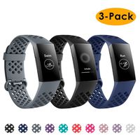 NANW Bands Compatible with Fitbit Charge 3, 3-Pack Silicone Sports Band Breathable Replacement Wristbands Strap Bracelet Bands for Women Men Woven Small Large