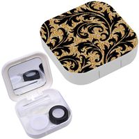Portable Contact Lens Case Box Travel Kit Mirror + Bottle + Tweezers Container Holder [ Floral Golden Ornament ]