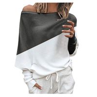 RUIVE Women's One Shoulder Knitted Top Pullover Patchwork Large Size Loose Long Batwing Sleeve Jumper Ladies Sweater White