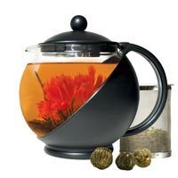 Primula Half Moon Teapot with Removable Infuser, Blooming and Loose Leaf Tea Maker Set, Stainless Steel Filter, Borosilicate, Dishwasher Safe, 40-Ounce, Black/Glass